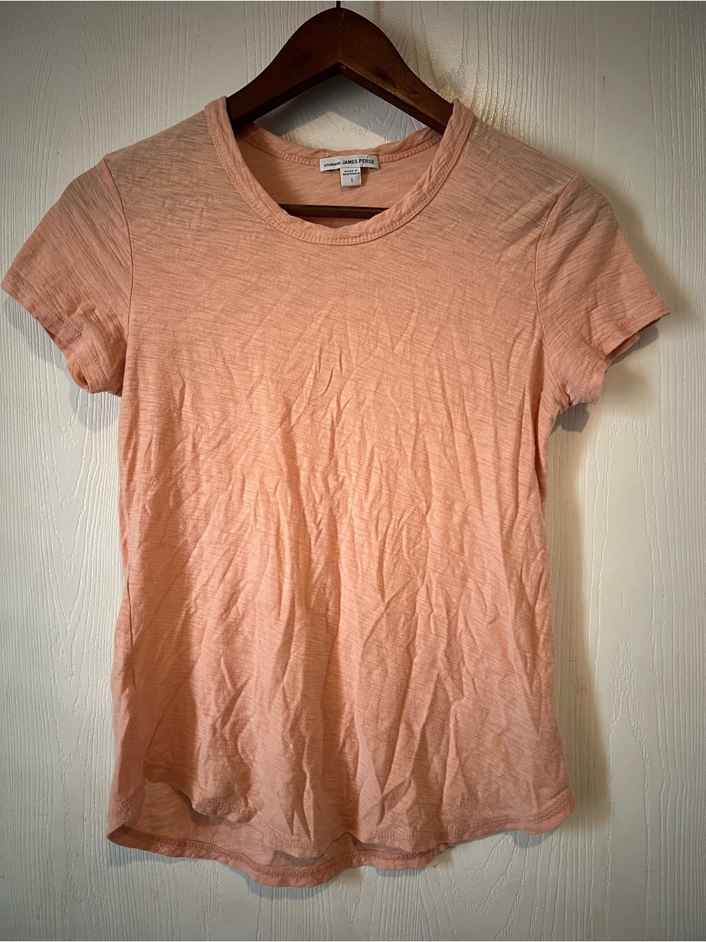 James Perse Standard Peach Cotton Crew Neck T-Shirt Small soft Women Sz 1